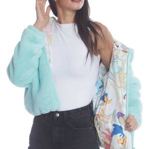 🎉HP🎉 NWT Members Only Looney Tunes Jacket Size M Faux Fur Reversible Bomber
